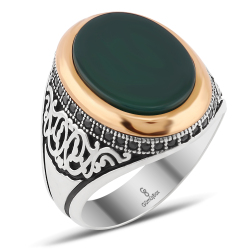 Gumusbox - YEŞİL AKİK TAŞI ZİRKON TAŞ İŞLEMELİ GÜMÜŞ YÜZÜK