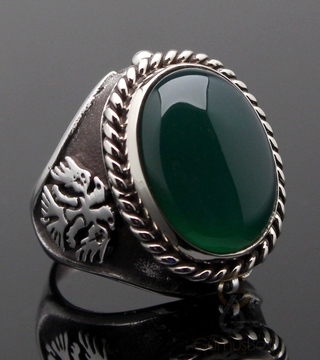 Gumusbox - Yeşil Akik Taşlı Gümüş Yüzük