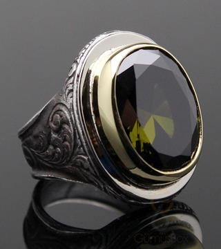 Gumusbox - Yeşim Taşlı Tasarım Gümüş Yüzük