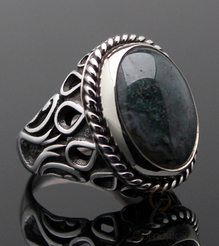 Gumusbox - Yosunlu Agat Taşlı Damla Motifli Yüzük