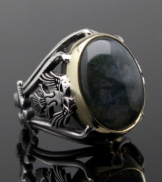 Gumusbox - Yosunlu Agat Taşlı Gümüş Yüzük