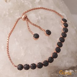 Gumusbox - Yuvarlak Tasarım Siyah Zirkon Taş İşlemeli Gümüş Bayan Asansör Bileklik