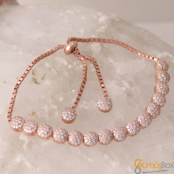 Gumusbox - Yuvarlak Tasarım Zirkon Taş İşlemeli Gümüş Bayan Asansör Bileklik