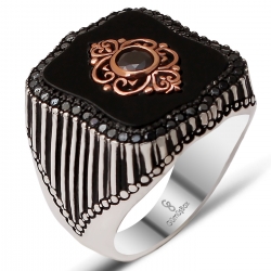 Gumusbox - ZİRKON TAŞ İŞLEMELİ ONİKS TAŞLI ERKEK YÜZÜK