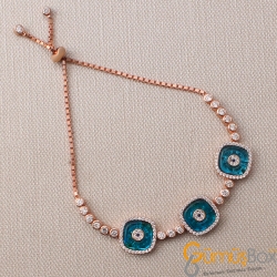 Gumusbox - KARE ZİRKON TAŞ İŞLEMELİ ROSE RENK CAMGÖZ BİLEKLİK MODELİ