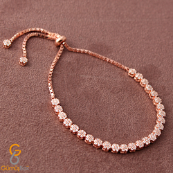 Gumusbox - Zirkon Taşlı Rose Gümüş Asansör Bileklik