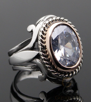 Gumusbox - Zirkon Taşlı Tasarım Gümüş Yüzük