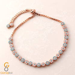 Gumusbox - Zirkon ve Firuze Taşlı Rose Gümüş Bileklik