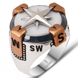 Gumusbox - ZİRKON VE SEDEF TAŞLI PUSULA İŞLEMELİ YÜZÜK