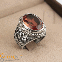 Gumusbox - ZULTANİT TAŞLI KENARLARI İŞLEMELİ ERKEK GÜMÜŞ YÜZÜK